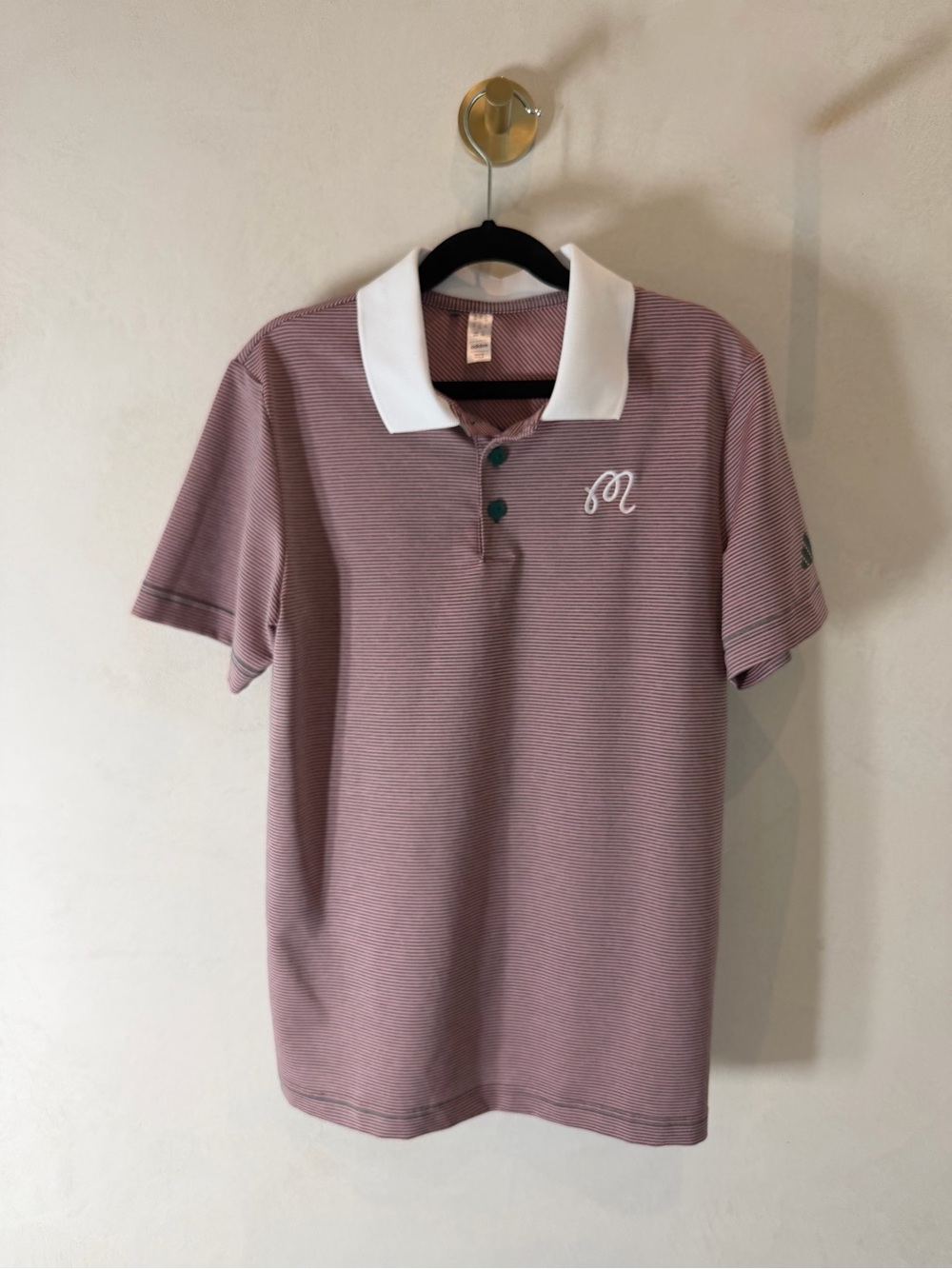 Malbon+Adidas Kids Golf Polo Shirt - Mauve/Green Stripe Size M, 11-12 yrs